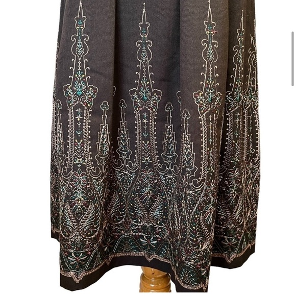 Ann Taylor LOFT Chocolate Brown Heavily Embroidered A-Line Boho Midi Skirt Sz 8 - Picture 3 of 9